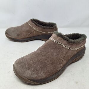 Merrell Encore Ice 5 Brown Suede Sheepskin Fur Mules Clogs Comfort Size 8.5